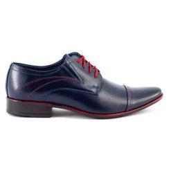 Lukas Buty męskie wizytowe 238 granatowe niebieskie. Niebieskie buty wizytowe męskie z jeansu, bez zapięcia. Za 367.89 zł.