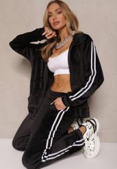 Czarny Komplet Dresowy Spodnie i Bluza Rozpinana Ozdobiona Paskami Mirwia. Czarne bluzy bez kaptura damskie Renee, xl, z dresówki. Za 69.99 zł.