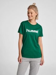 Koszulka sportowa z krótkim rękawem damska Hummel Cotton Logo. Białe bluzki sportowe damskie HUMMEL, s, bez wzorów, z bawełny, bez ramiączek. Za 39.69 zł.