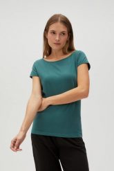 Dopasowany t-shirt zielony. Zielone t-shirty damskie MOODO, l, bez wzorów, z bawełny, bez kołnierzyka. Za 34.99 zł.