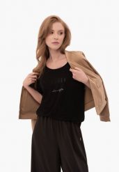 Koszulka oversize z napisem T-ICON. Czarne t-shirty damskie Volcano, na lato, m, bez wzorów, z bawełny, bez ramiączek. Za 69.99 zł.
