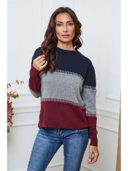 So Cachemire Sweter "Lurcia" w kolorze szaro-bordowo-granatowym rozmiar: XL. Czerwone swetry klasyczne damskie So Cachemire, xl, z kaszmiru, bez kołnierzyka. Za 221.88 zł.