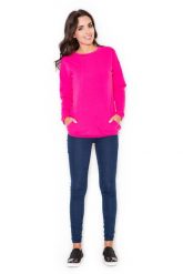 Różowa Długa Casualowa Bluza z Wsuwanymi Kieszeniami. Czerwone bluzy bez kaptura damskie Katrus, m, z bawełny. Za 209.00 zł.