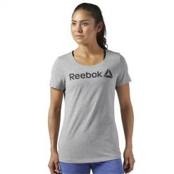 Koszulka sportowa damska Reebok Linear Read. Szare bluzki sportowe damskie Reebok, l, bez wzorów, bez ramiączek. Za 148.00 zł.