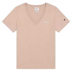 Damska Prążkowana Koszulka. Brązowe t-shirty damskie CHAMPION, bez wzorów, prążkowane, bez kołnierzyka. Za 143.99 zł.