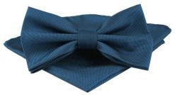Mucha Męska w Zestawie z Poszetką - Alties - Ciemnoniebieski Petrol. Niebieskie krawaty i muchy męskie Alties, bez wzorów, eleganckie. Za 65.00 zł.