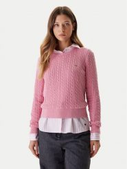 Tommy Jeans Sweter Cable Essential DW0DW22165 Różowy Regular Fit. Czerwone swetry klasyczne damskie Tommy Jeans, s, z bawełny, bez kołnierzyka. Za 329.99 zł.