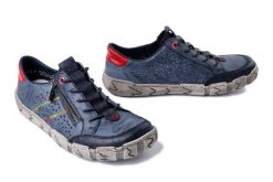 RIEKER L0357-12 blue, półbuty damskie. Niebieskie półbuty damskie Rieker, bez wzorów, bez obcasa. Za 359.90 zł.