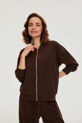 Rozpinana bluza brązowa. Brązowe bluzy bez kaptura damskie MOODO, l, z elastanu. Za 139.99 zł.