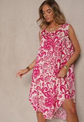 Fuksjowa Sukienka z Bawełny z Motywem Paisley Zivanae. Czerwone sukienki damskie Renee, na co dzień, na lato, l, bez wzorów, z bawełny, eleganckie, bez kołnierzyka, bez ramiączek, midi, proste. W wyprzedaży za 52.49 zł.