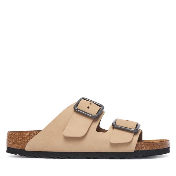 Klapki Birkenstock. Brązowe klapki damskie Birkenstock, bez wzorów, bez obcasa. Za 674.99 zł.