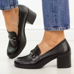 Czarne półbuty damskie na obcasie, mokasyny Potocki 12774. Czarne mokasyny damskie POTOCKI, z jeansu. Za 179.00 zł.