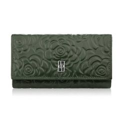 Ciemnozielony portfel damski skórzany w kwiaty duży poziomy Paolo Peruzzi AL-14-GB. Zielone portfele damskie Paolo Peruzzi, bez wzorów, ze skóry. Za 89.00 zł.