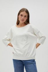 Bawełniana bluza z rękawami 3/4 biała. Białe bluzy bez kaptura damskie MOODO, l, z bawełny. Za 99.99 zł.