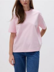 T-shirt oversize z merceryzowanej bawełny - pastelowy róż. Czerwone t-shirty damskie Reserved, l, bez wzorów, z bawełny, bez kołnierzyka. Za 119.99 zł.