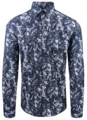 Męska Koszula, Długi Rękaw, Prosty Krój - Rigon - Granat. Niebieskie koszule męskie Rigon, m, bez wzorów, z bawełny, bez kołnierzyka, bez ramiączek. Za 149.00 zł.