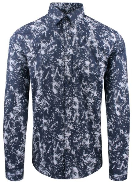 Męska Koszula, Długi Rękaw, Prosty Krój - Rigon - Granat. Niebieskie koszule męskie Rigon, m, bez wzorów, z bawełny, bez kołnierzyka, bez ramiączek. Za 149.00 zł.