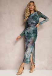 Zielona Siateczkowa Sukienka Bodycon w Marmurkowy Wzór z Rozcięciem na Dole Valerimes. Zielone sukienki damskie Renee, na co dzień, l, bez wzorów, bez kołnierzyka, bez ramiączek, maxi, bodycon. W wyprzedaży za 111.99 zł.