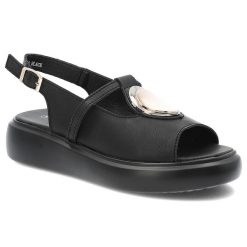 Czarne Sandały S.Barski Eleganckie Obuwie Damskie. Czarne sandały damskie S.BARSKI, z aplikacjami, bez obcasa. Za 179.00 zł.