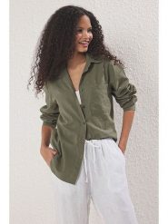 Trendyol Koszula w kolorze khaki rozmiar: 42. Brązowe koszule damskie Trendyol, bez wzorów, z bawełny, bez kołnierzyka, bez ramiączek. Za 94.95 zł.