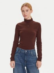 Tommy Jeans Bluzka Essential DW0DW19830 Brązowy Slim Fit. Brązowe bluzki damskie Tommy Jeans, m, bez wzorów, z bawełny, bez ramiączek. Za 199.99 zł.