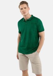 Koszulka polo O-SALLY. Zielone koszulki polo męskie Volcano, m, bez wzorów, z bawełny, bez ramiączek. Za 109.99 zł.