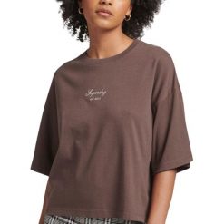 Koszulka turystyczna damska Superdry Code Heritage Boxy. Brązowe bluzki sportowe damskie Superdry., bez wzorów, z bawełny, bez ramiączek. W wyprzedaży za 91.00 zł.