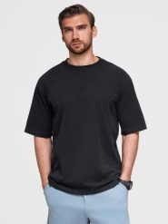 Bawełniany męski t-shirt LOOSE FIT z okrągłym dekoltem – czarny V1 - Rozmiar: XXL. Czarne t-shirty męskie Ombre Clothing, l, bez wzorów, z bawełny, bez kołnierzyka. Za 169.99 zł.