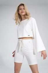 Krótka Bawełniana Bluza z Szerokim Rozciętym Rękawem - Ecru. Czarne bluzy bez kaptura damskie Figl, s, z bawełny. Za 209.00 zł.