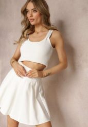 Biała Rozkloszowana Spódnica Mini z Zakładkami Plainnet. Białe spódniczki damskie Renee, l, z aplikacjami, mini, rozkloszowane. Za 79.99 zł.