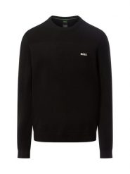 BOSS Green sweter z zawartością merynosów - Momentum Mężczyźni Sztuczne włókno czarny, L. Czarne swetry męskie Boss Green, l, bez wzorów, prążkowane, bez kołnierzyka. Za 649.95 zł.