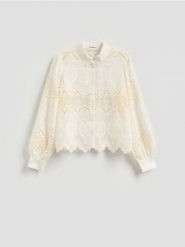 Koszula z lyocellem - złamana biel. Koszule damskie Reserved, l, bez wzorów, z lyocellu, bez kołnierzyka, bez ramiączek. Za 159.99 zł.