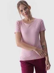 4F T-shirt slim gładki damski - różowy XS. Czerwone t-shirty damskie 4f, xs, bez wzorów, z bawełny, bez kołnierzyka. W wyprzedaży za 29.99 zł.