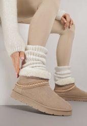 Ciemnobeżowe Wsuwane Śniegowce z Imitacji Zamszu Zdobione Haftem i Futerkiem Zetesse. Brązowe śniegowce damskie Born2be, z jeansu. Za 99.99 zł.