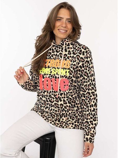 Zwillingsherz Bluza "AOP Leo Strong" w kolorze beżowym rozmiar: XXL. Brązowe bluzy z kapturem damskie Zwillingsherz, xxl. Za 195.45 zł.