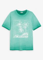 T-shirt z efektem wytarcia, z bawełny organicznej. Zielone t-shirty męskie bonprix, m, bez wzorów, z bawełny, bez kołnierzyka. Za 64.99 zł.