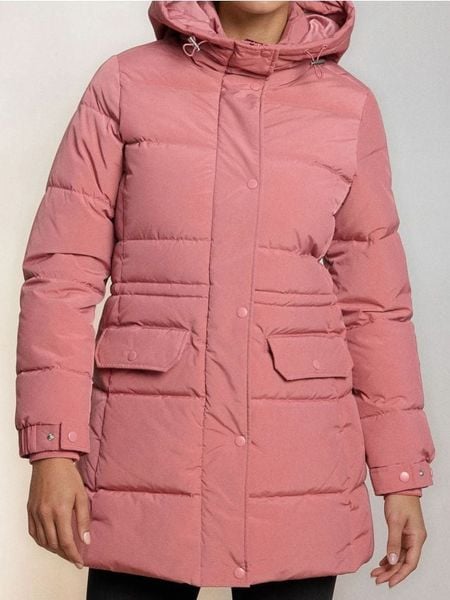 Pikowana kurtka puffer z kapturem - różowy. Czerwone kurtki damskie Sinsay, l, bez wzorów, z kapturem. Za 129.99 zł.