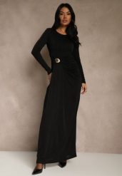 Czarna Marszczona Sukienka Koktajlowa Zdobiona Aplikacją w Talii Siweda. Czarne sukienki damskie Renee, s, z aplikacjami, z futra, klasyczne, bez kołnierzyka, bez ramiączek, kopertowe. Za 149.99 zł.