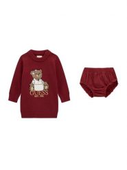 Guess Sukienka dzianinowa A6BK06 Z1316 Bordowy Regular Fit. Czerwone sukienki dziewczęce Guess, z aplikacjami, z dzianiny, bez ramiączek. Za 214.99 zł.