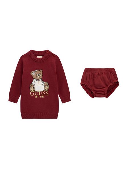 Guess Sukienka dzianinowa A6BK06 Z1316 Bordowy Regular Fit. Czerwone sukienki dziewczęce Guess, z aplikacjami, z dzianiny, bez ramiączek. Za 214.99 zł.