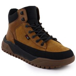 Wodoodporne trapery męskie ocieplane camel Rieker U1571-68. Brązowe buty zimowe męskie Rieker, ze skóry ekologicznej, bez zapięcia. Za 311.35 zł.