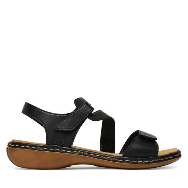 Sandały Rieker. Czarne sandały damskie Rieker, bez wzorów, bez obcasa, na płaskiej podeszwie. Za 319.99 zł.