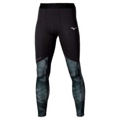 Legginsy Mizuno Virtual. Czarne spodnie sportowe męskie Mizuno, z materiału. Za 323.25 zł.