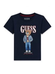 Guess T-Shirt N6RI05 K8HM4 Granatowy Regular Fit. Niebieskie t-shirty chłopięce Guess, z aplikacjami, z bawełny, bez ramiączek. Za 99.99 zł.