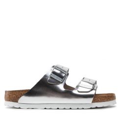Klapki Birkenstock. Szare klapki damskie Birkenstock, bez wzorów, bez obcasa. Za 329.99 zł.