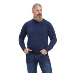 Koszulka z długim rękawem Ariat Rebar Cotton Strong. Niebieskie koszulki męskie z długim rękawem Ariat, m, z bawełny. Za 215.00 zł.