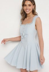 Niebieska Rozkloszowana Sukienka Vices w Rustykalnym Stylu z Wiązaniem Gorsetowym Foliora. Niebieskie sukienki damskie Born2be, na co dzień, l, bez wzorów, eleganckie, bez kołnierzyka, bez ramiączek, mini, gorsetowe. W wyprzedaży za 95.99 zł.