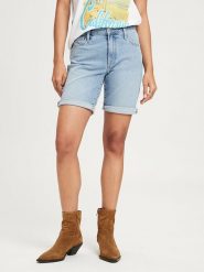 Cross Jeans Szorty dżinsowe w kolorze błękitnym rozmiar: W30. Niebieskie szorty damskie Cross Jeans, z aplikacjami, z bawełny, klasyczne, z podwyższonym stanem. Za 131.74 zł.
