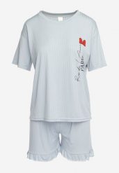 Szary Komplet Piżamowy Koszulka z Nadrukiem i Szorty z Falbanką Sylvoria. Szare piżamy damskie Born2be, xl, bez wzorów, bez ramiączek. Za 39.99 zł.