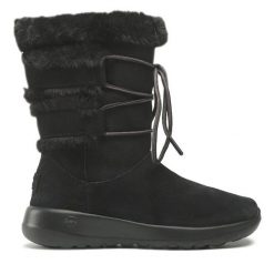 Botki Skechers. Czarne botki damskie Skechers, bez obcasa, na płaskiej podeszwie, bez zapięcia. Za 289.99 zł.